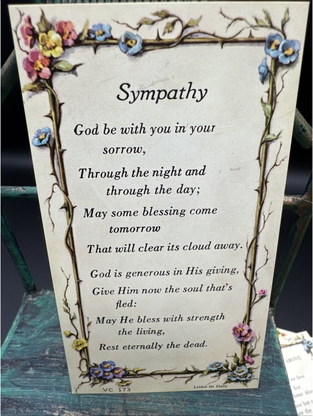 VTG New Holy Card Prayer Poem Sympathy VC 173 Litho Italy HTF RARE